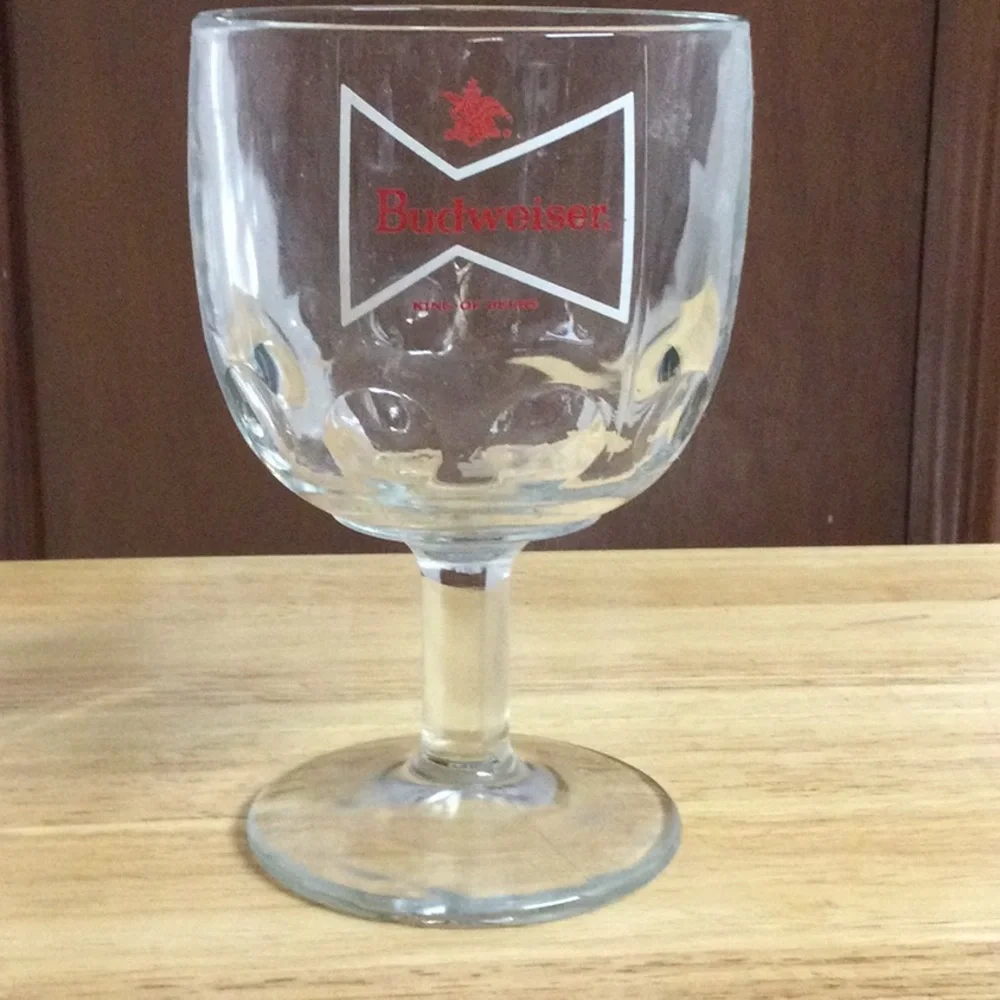 🌞 Budweiser vintage King of Beers Stem Drinking Glass Goblet 6” Tall Bow Tie
